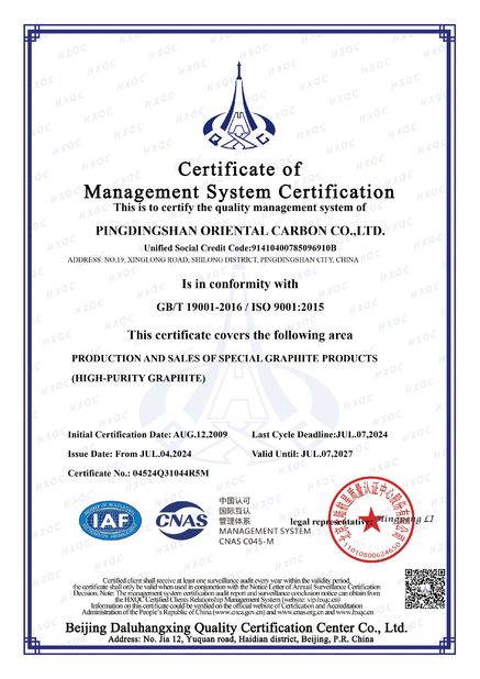 China Pingdingshan Oriental Carbon Co.,Ltd. certificaciones